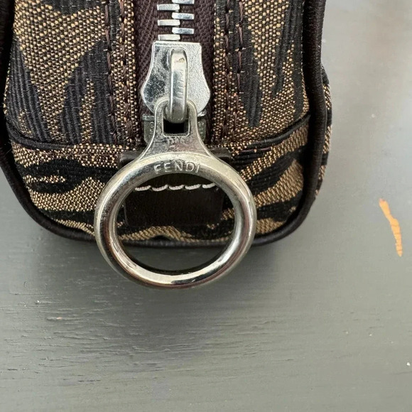 EUC  Fendi Zebra Animal Print Brown Fabric Bag Pouch Cosmetic Toiletry - Picture 2 of 11